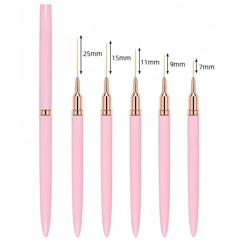 7/9/11/15/25MM Nail Liner French Stripe 5pc Brush Set