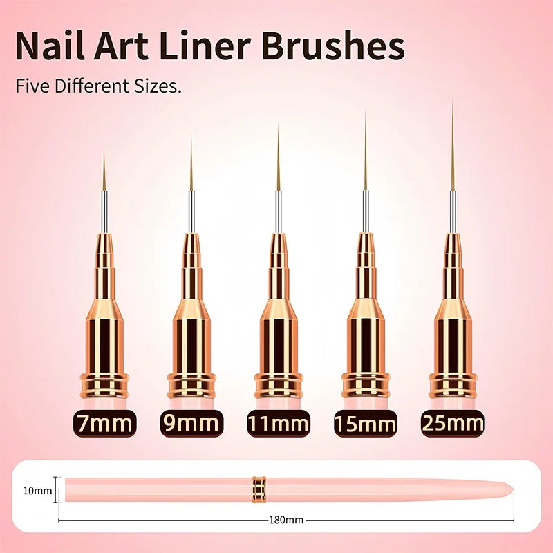 7/9/11/15/25MM Nail Liner French Stripe 5pc Brush Set