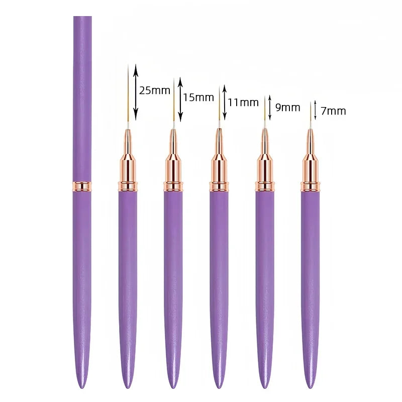 7/9/11/15/25MM Nail Liner French Stripe 5pc Brush Set