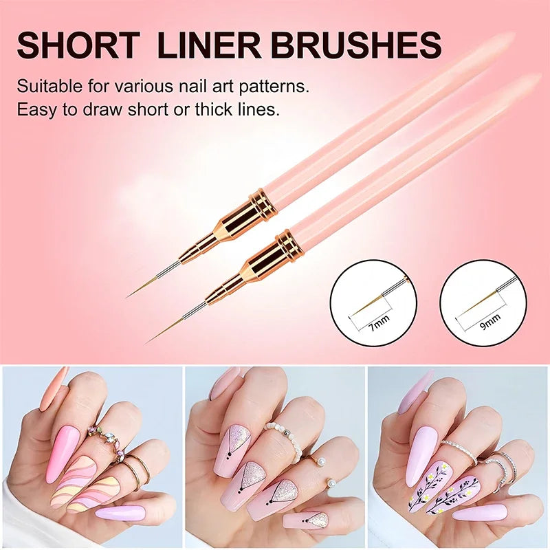 7/9/11/15/25MM Nail Liner French Stripe 5pc Brush Set